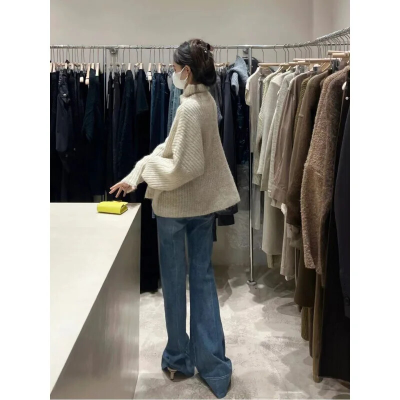 Kõrge vöökohaga sirge säärega salendavad teksad naiste lahtise kujuga disain, tundlik kevadsügis 2024, uus saabumine, maandatud hobusejalg