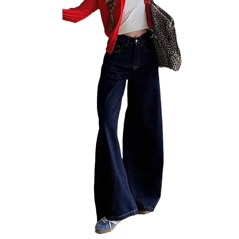 2024. aasta uued vintage sirge säärega väikesed sügavsinised teksad, kõrge vöökohaga salendavad püksid, trendikad naiste püksid