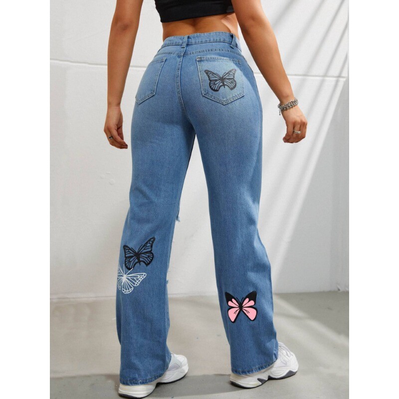 Uued moeaplikatsioonid Sirged teksad Naiste trendikad tänavarõivad õhukesed kõrge vöökohaga teksapüksid naiste mood Katkised augud püksid