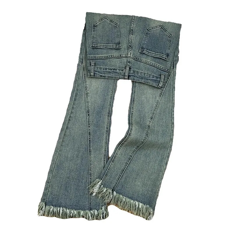 2024. aasta uue stiili salendavad vintage hobuste säärised teksad Naiste suvised õhukese osa narmastega mikro laienenud teksapüksid