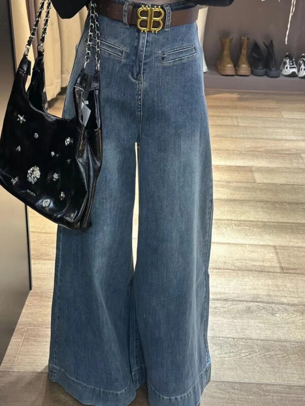 Retrosinised laia säärega teksad, naiste kõrge vöökohaga teksapüksid, peenikesed riided, vaba aja veetmiseks sobivad Ameerika stiilis elegantsed naised kontoris