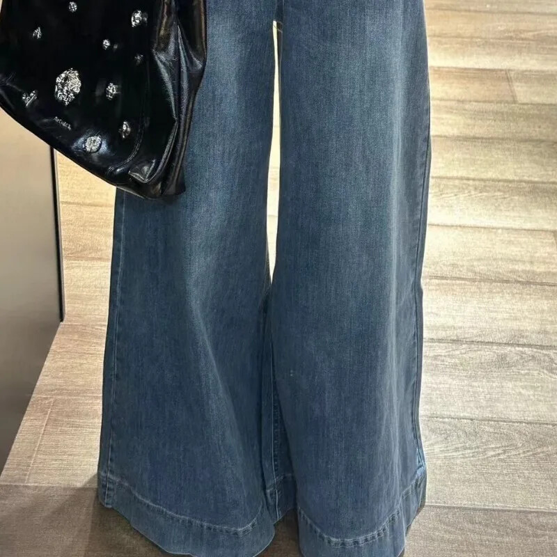 Retrosinised laia säärega teksad, naiste kõrge vöökohaga teksapüksid, peenikesed riided, vaba aja veetmiseks sobivad Ameerika stiilis elegantsed naised kontoris