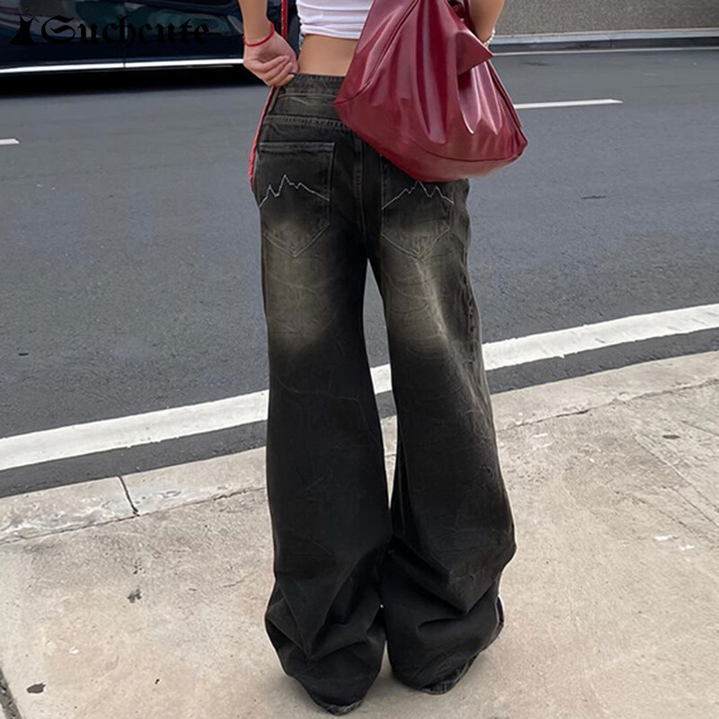 SUCHCUTE madala vöökohaga teksad naistele Goth Y2k Style Baggy Jeans Punk Uued teksad Laia säärega teksapüksid Kpop vabaaja vaba tänavarõivad