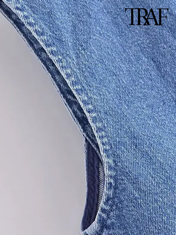 TRAF naiste moe nööbiga teksariidest vest, vintage V kaelus, varrukateta naiste pealisriided šikk vestiga topsid