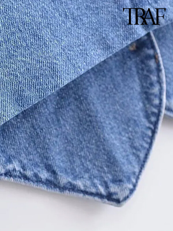 TRAF naiste moe nööbiga teksariidest vest, vintage V kaelus, varrukateta naiste pealisriided šikk vestiga topsid