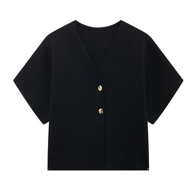 Vabaaja valged silmkoelised vestid naiste topid lühikeste varrukatega V-kaelusega kahe nööbiga vest 2024. aasta suvine sügismood Täiesti sobivad kudumid