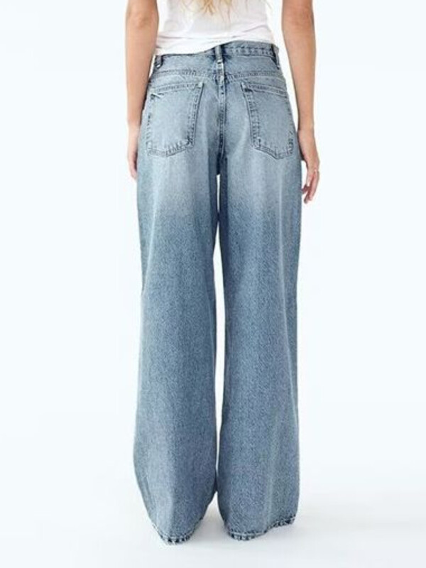 HOUZHOU naiste laia säärega teksad Vintage ebaregulaarsed pestud teksapüksid esteetilised kottis sirged asümmeetrilised teksad kõrge vöökohaga