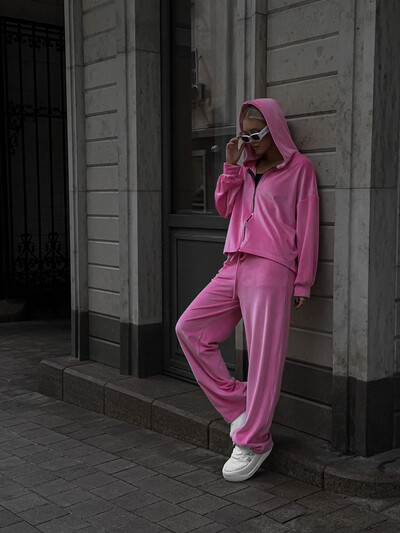 Kevad-sügis naiste kaheosaline komplekt naiste läikiv, soliidne tõmblukuga jakk + sportlik vabaaja laiade pükste komplekt naistele