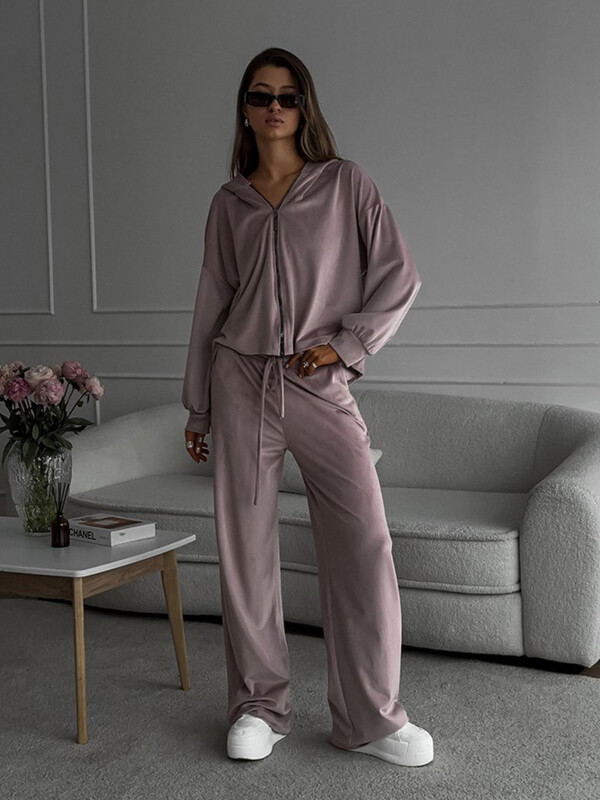 Kevad-sügis naiste kaheosaline komplekt naiste läikiv, soliidne tõmblukuga jakk + sportlik vabaaja laiade pükste komplekt naistele