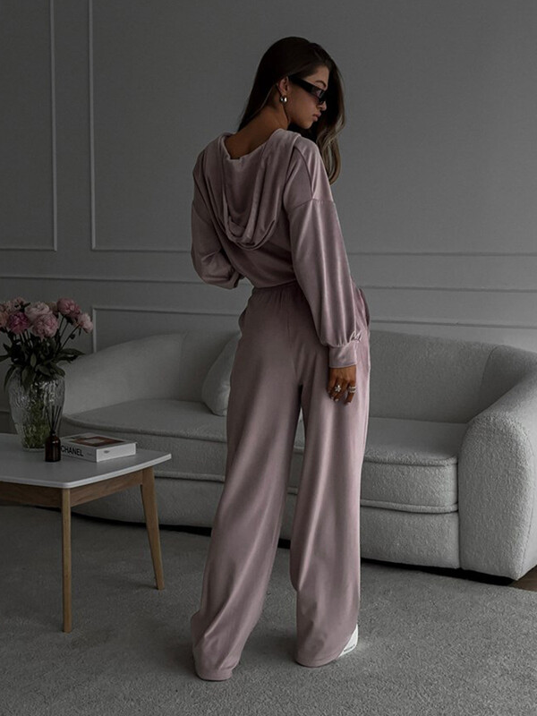 Kevad-sügis naiste kaheosaline komplekt naiste läikiv, soliidne tõmblukuga jakk + sportlik vabaaja laiade pükste komplekt naistele