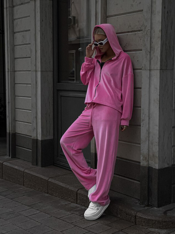 Kevad-sügis naiste kaheosaline komplekt naiste läikiv, soliidne tõmblukuga jakk + sportlik vabaaja laiade pükste komplekt naistele