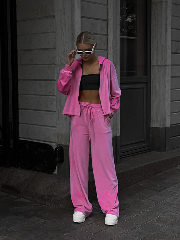 Kevad-sügis naiste kaheosaline komplekt naiste läikiv, soliidne tõmblukuga jakk + sportlik vabaaja laiade pükste komplekt naistele