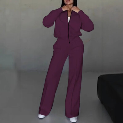 Kevadine naine avar spordidress, tõmblukuga dressipluus + kõrge vöökohaga sirged püksid, spordirõivad, naiste sügis, vabaaja kaheosaline komplekt