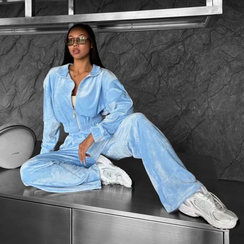 Trendikas vöökohaga sametülikonna jope ja püksid, 2-osaline komplekt, moodne vabaaja stiilis elastne vöökoha tõmblukk, kõrgekvaliteediline