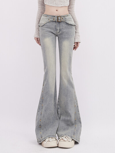 Naised Y2k Korea Gyaru Kpop Madala kõrgusega Flare Jean Korea Madala kõrgusega teksapüksid Kuumad 2000ndate esteetiline Grunge Tide Vintage Harajuku Uus