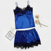 Vasaros moteriški nauji vienspalviai šortai su pakabukais, dviejų dalių komplektas Seksualus nėriniuotas nėriniuotas namų drabužis, madinga, patogi šviesi prabangi pižama