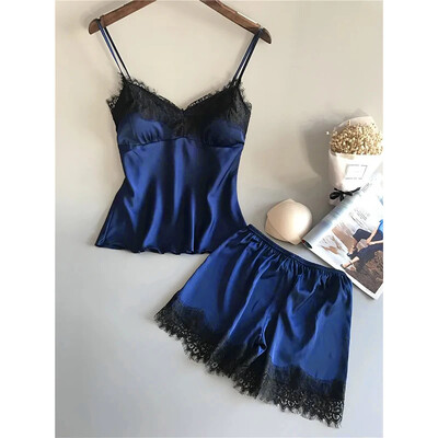 Vasaros moteriški nauji vienspalviai šortai su pakabukais, dviejų dalių komplektas Seksualus nėriniuotas nėriniuotas namų drabužis, madinga, patogi šviesi prabangi pižama