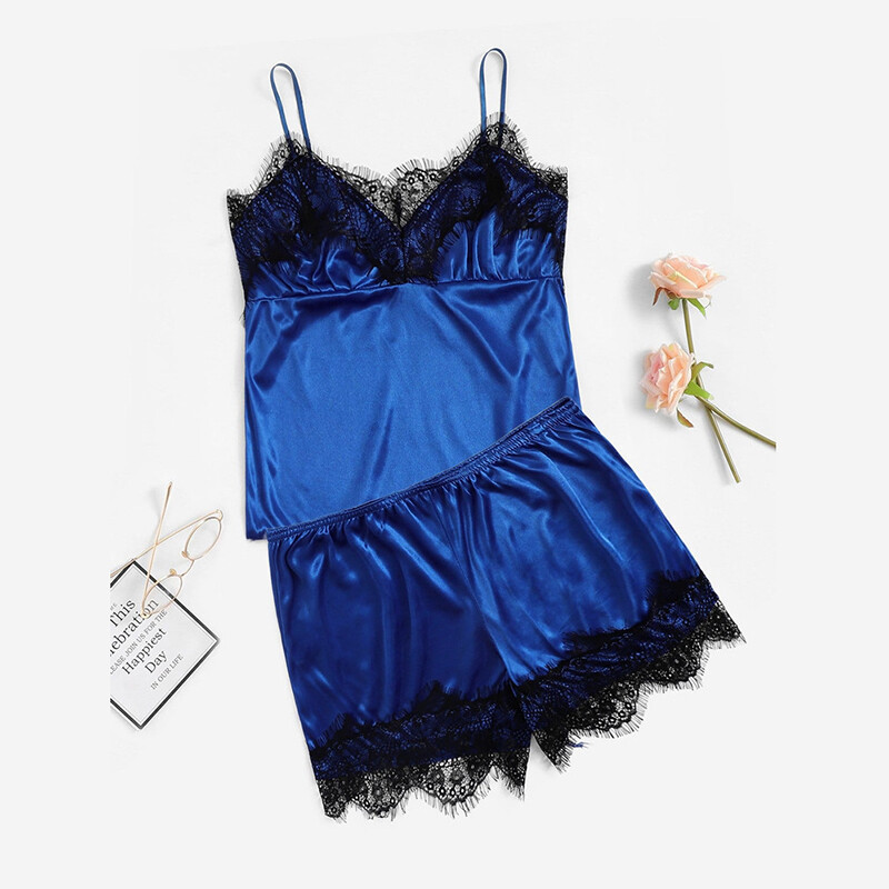 Suvised naiste uued ühevärvilised ripatspüksid, kaheosaline komplekt Seksikas pitspitsiline koduriietus mood mugav kerge luksuslik pidžaamad