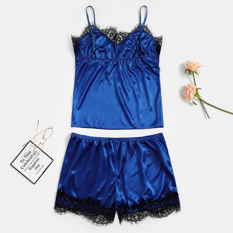 Suvised naiste uued ühevärvilised ripatspüksid, kaheosaline komplekt Seksikas pitspitsiline koduriietus mood mugav kerge luksuslik pidžaamad