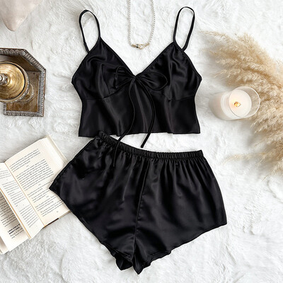 Moodsad ühevärvilised seksikad magamisriided naiste magamispükste komplekt Luksuslik vabaaja koduriided õhukesed siiditaolised ripatsid pidžaamad