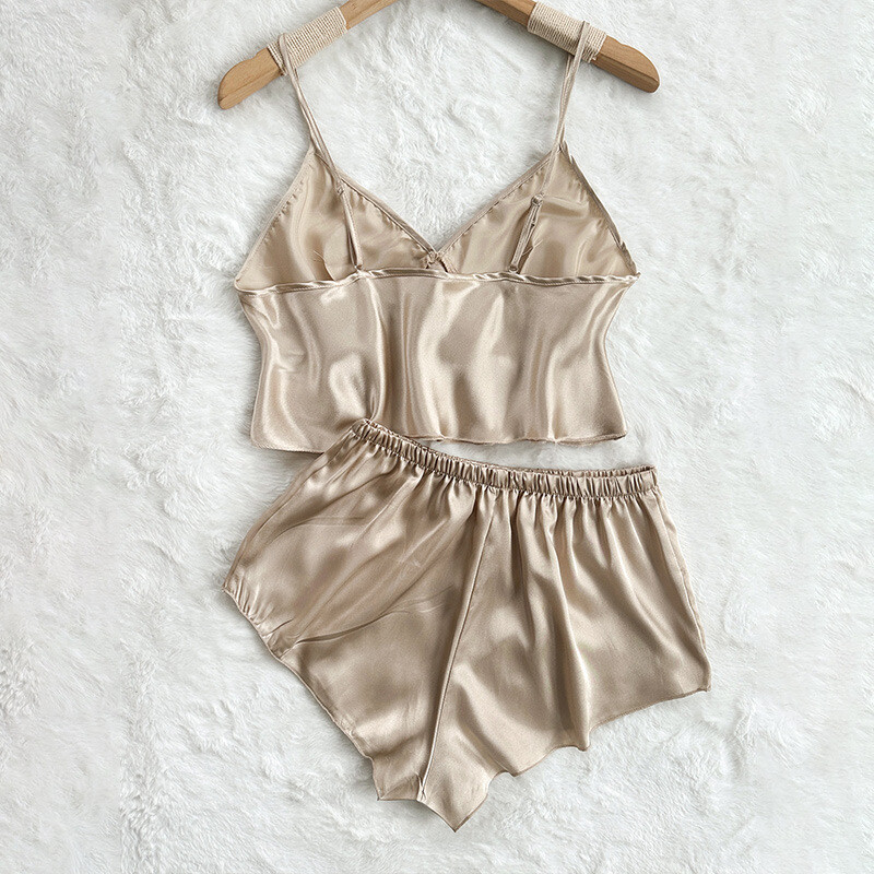 Moodsad ühevärvilised seksikad magamisriided naiste magamispükste komplekt Luksuslik vabaaja koduriided õhukesed siiditaolised ripatsid pidžaamad