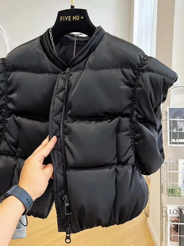 Õlgade kõrge vöökohaga lühike vest Kerge Chalecos Para Mujer Must vest Naiste Roupad Naiste Topid Y2k Jope Parkad