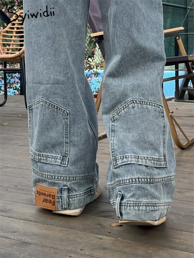 Ins Fashion American Retro Baggy Blugi cu talie înaltă Femei High Street Denim Pantaloni Reversibili Streetwear Blugi largi