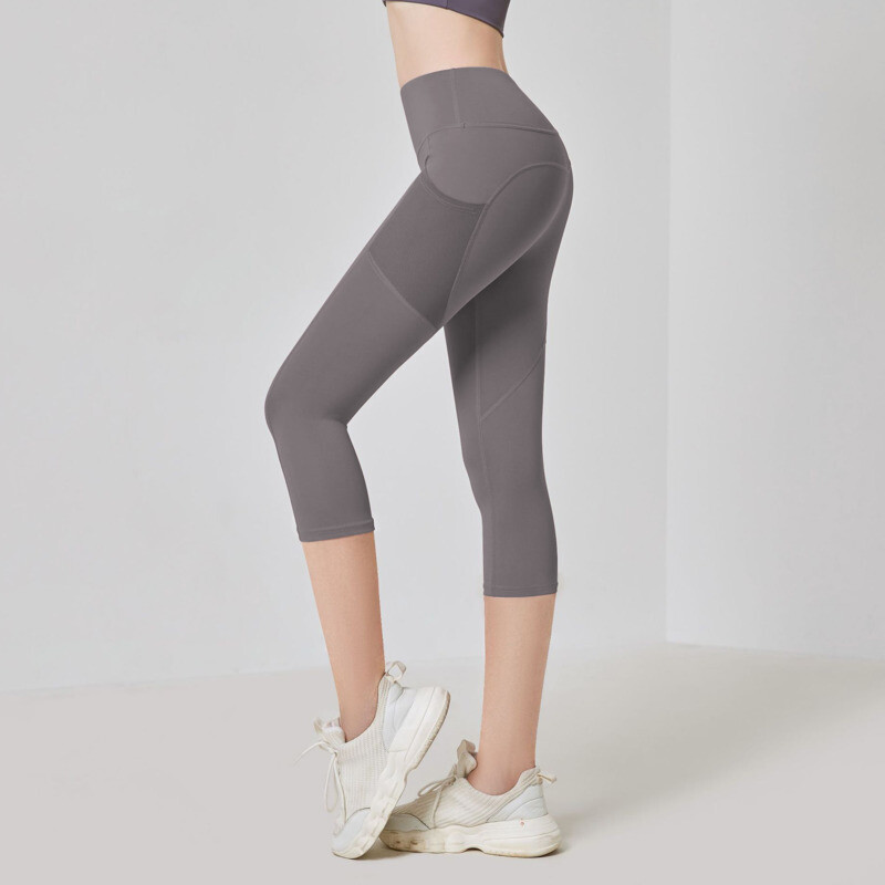 #3452 Suvised liibuvad säärtega naiste küljetaskud Kõrgelt venivad sportsääred, lõhestatud liigesed Fitness õhukesed push-up säärised