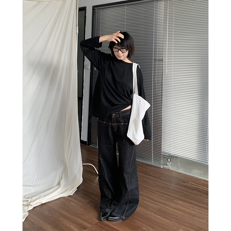 2024 sinised naiste teksad kõrge vöökohaga vintage sirge kottis teksapüksid tänavarõivad Y2K Ameerika stiilis mood laia säärega teksapüksid