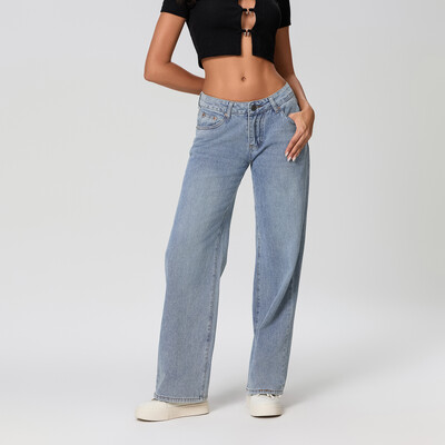 Puloru Naiste Trendikas Boyfriend Sirge laia säärega teksapüksid Tänavarõivaste jaoks Esteetilised rõivad Madala kõrgusega kottis teksapüksid pikad püksid