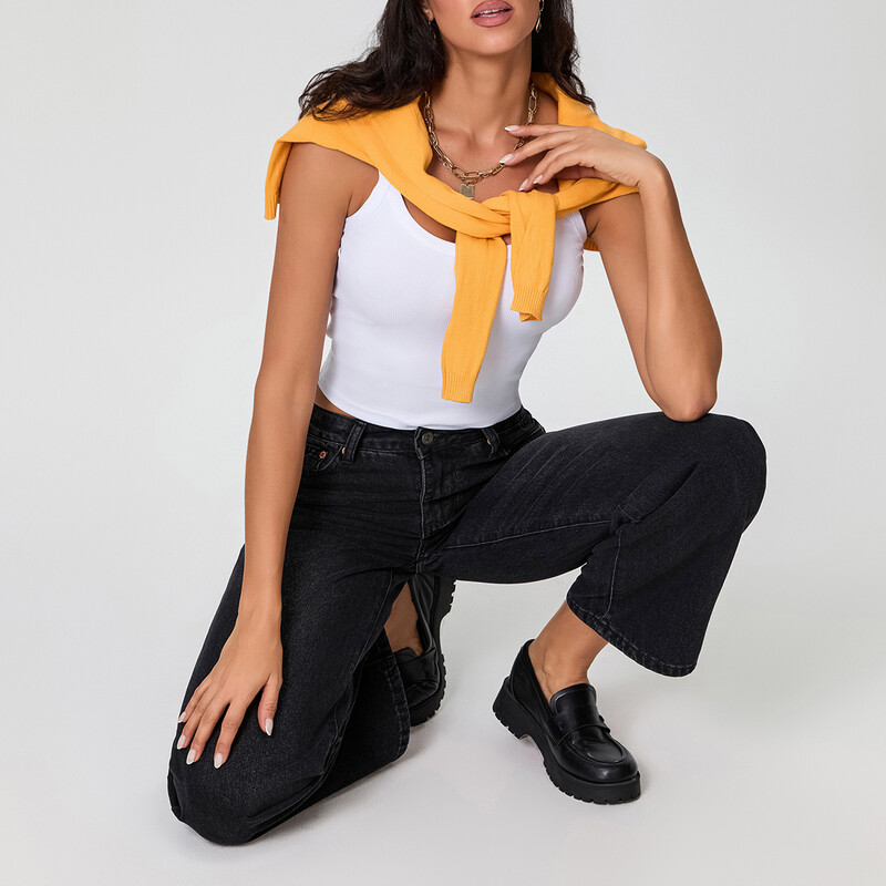 Puloru Női Divatos Boyfriend Egyenes széles szárú farmernadrág utcai viselethez Esztétikus ruhák Alacsony emelkedésű táskás farmer hosszú nadrág