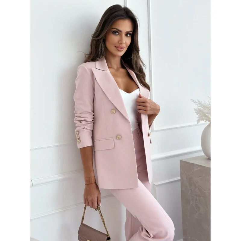 „Amazon“ geriausiai parduodamas naujas europietiško stiliaus dviejų eilių mygtukas, vientisos spalvos madinga kostiumo striukė didelio dydžio vakarietiško drabužio rinkinys