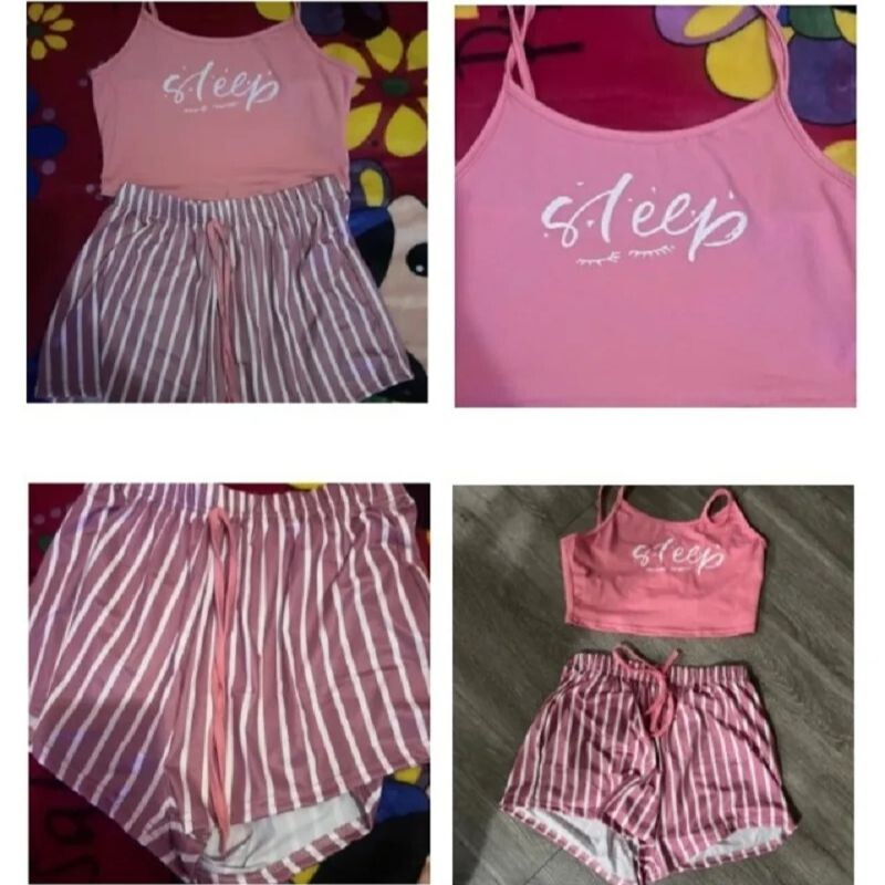 Női Y2K rövidnadrág szett pizsama szett Crop Cami Top Bodycon csíkos rövidnadrág nappali nyári 2 db-os ruházati szettek lányok hálóruha pizsama szett