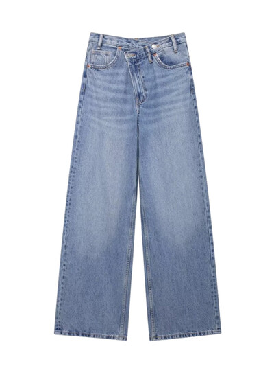 TRAF naiste asümmeetriline disain kõrge vöökohaga laia säärega teksad uued põhimudelid mitmekülgsed sirged püksid püksid