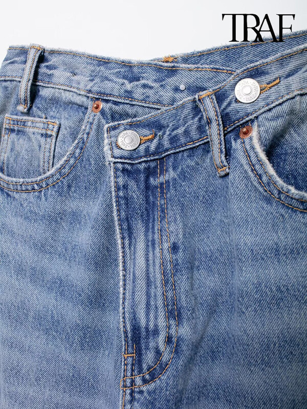 TRAF naiste asümmeetriline disain kõrge vöökohaga laia säärega teksad uued põhimudelid mitmekülgsed sirged püksid püksid