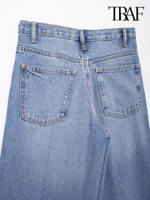 TRAF naiste asümmeetriline disain kõrge vöökohaga laia säärega teksad uued põhimudelid mitmekülgsed sirged püksid püksid