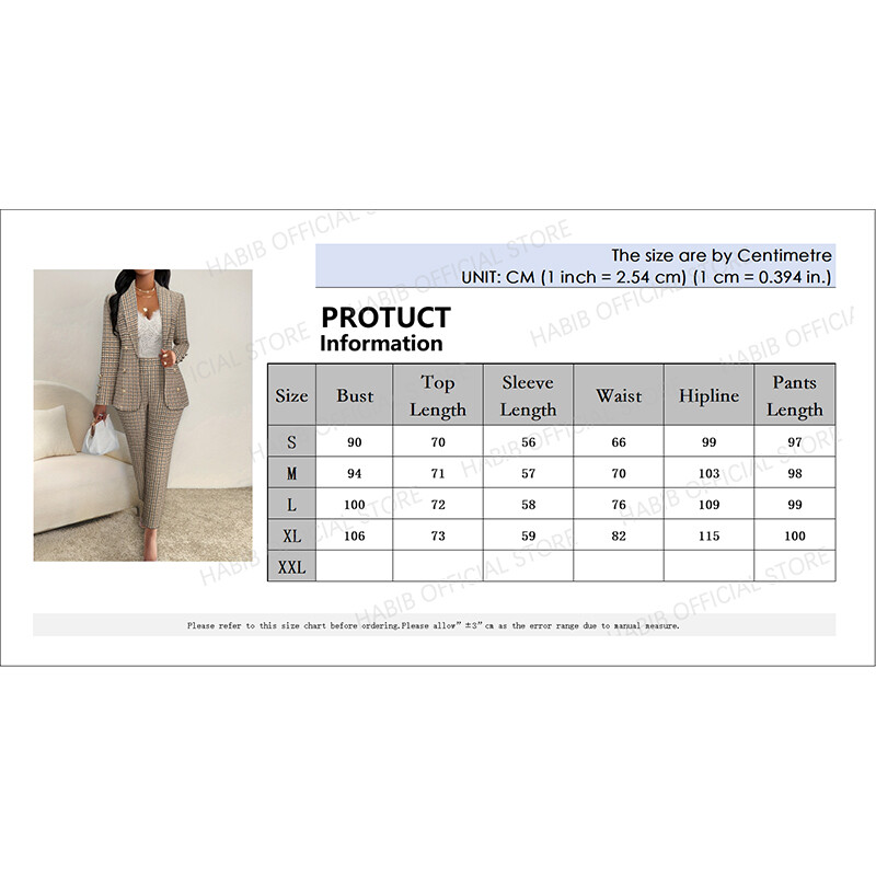 2 TK komplekt Naiste elegantne ruuduline vest, püksikomplektid, kaherealine bleiser, sügisene pikkade varrukatega topp + kõrge vöökohaga õhuke naiste kontor