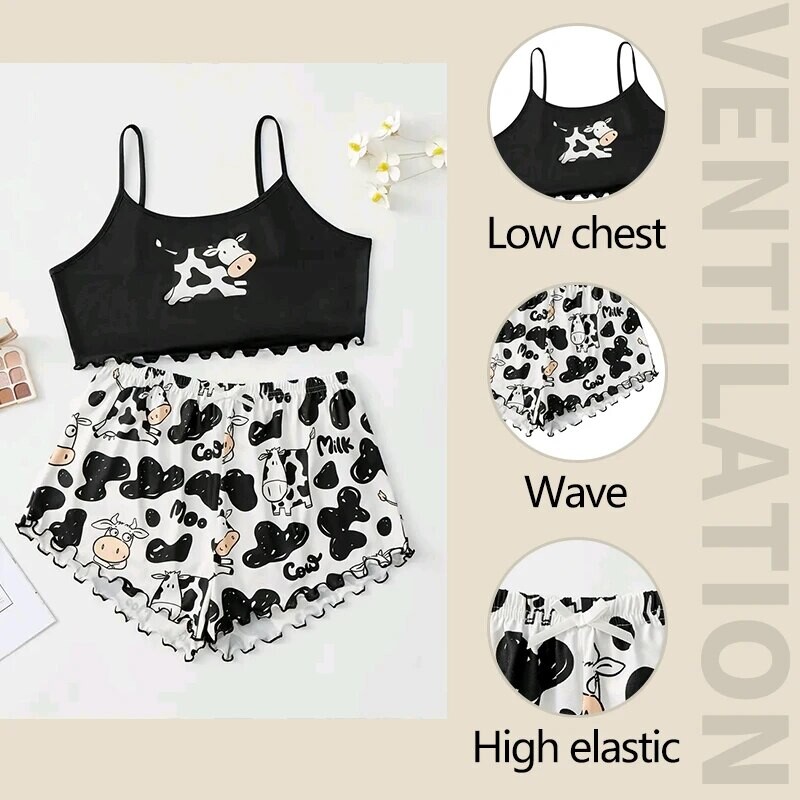 Moteriškos pižamos, miegui skirtos pižamos komplektas, sportinis kamšalas ir šortai, ventiliuoja, minkštas laisvalaikis