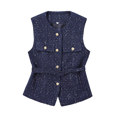 Elegantsed vöövestid, naiste ümara kaelusega üherealised varrukateta topid, naiste 2024. aasta soliidne mood nööbiga, pehme litriga vest.