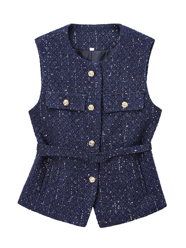 Elegantsed vöövestid, naiste ümara kaelusega üherealised varrukateta topid, naiste 2024. aasta soliidne mood nööbiga, pehme litriga vest.