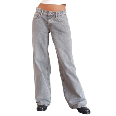 Sügistalvised ühevärvilised lahtised teksapüksid naiste madala vöökohaga laia säärega püksid mitme taskuga tänavarõivad