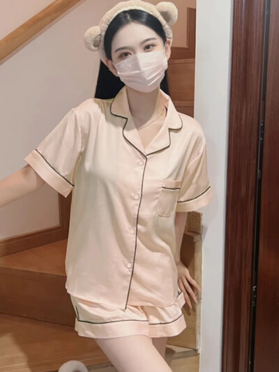 Tömör hálóruha női műselyem pizsama szettek nyári koreai divat Piiama 2 részes éjszakai ruhák alvó otthoni öltönyökhöz