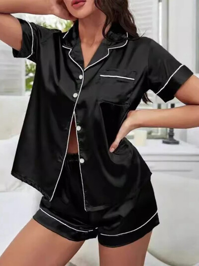 Tömör hálóruha női műselyem pizsama szettek nyári koreai divat Piiama 2 részes éjszakai ruhák alvó otthoni öltönyökhöz