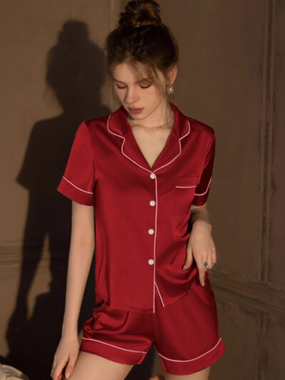 Tömör hálóruha női műselyem pizsama szettek nyári koreai divat Piiama 2 részes éjszakai ruhák alvó otthoni öltönyökhöz