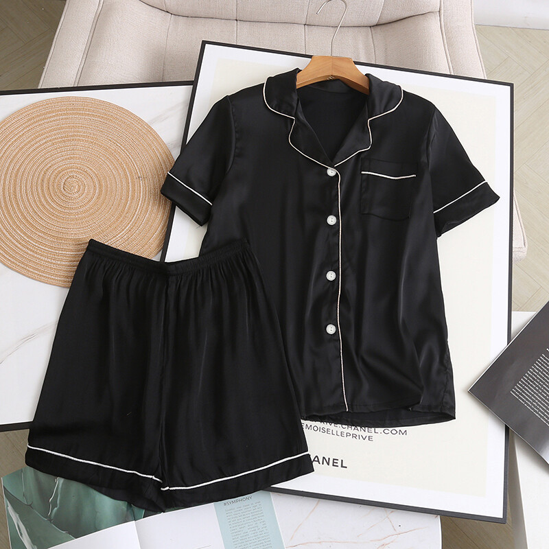 Tömör hálóruha női műselyem pizsama szettek nyári koreai divat Piiama 2 részes éjszakai ruhák alvó otthoni öltönyökhöz