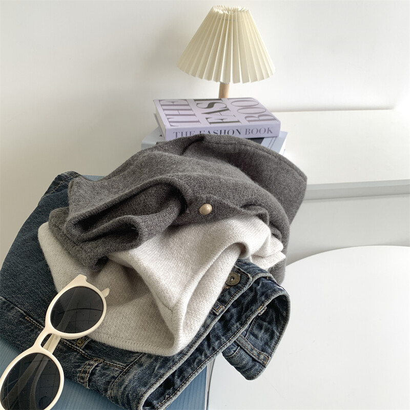 Üherealine väike kuldne nööpümber kaelusega salendav kootud vest naistele korea avara liibumisega õlatopp