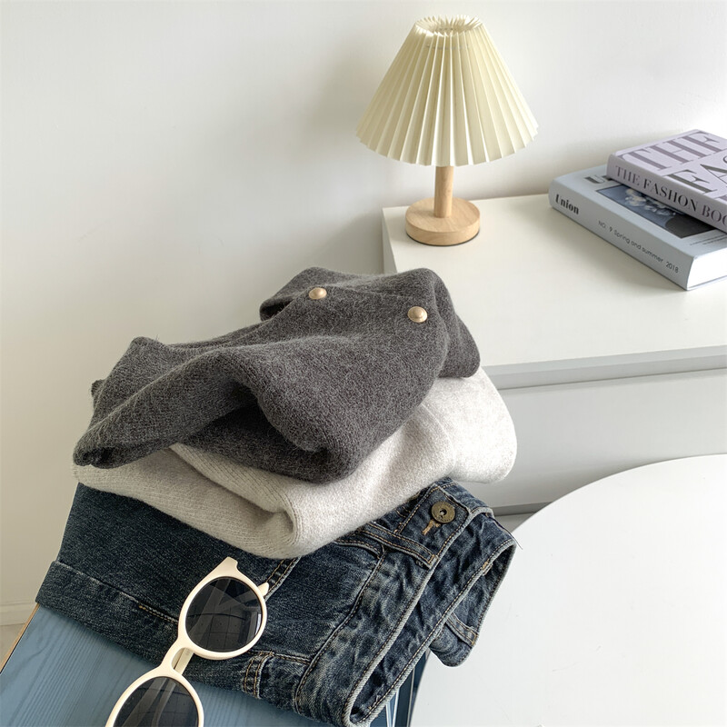 Üherealine väike kuldne nööpümber kaelusega salendav kootud vest naistele korea avara liibumisega õlatopp