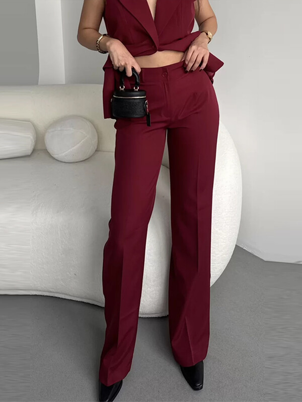 Ikdienas V kakla uzvalks jaka garas bikses komplekts sievietēm Mode ar garām piedurknēm slaids mētelis, taisns bikses uzvalks 2025. gada pavasaris 2 gab.