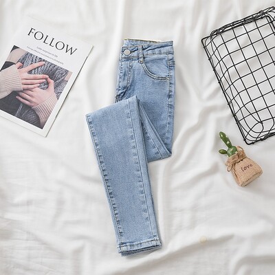Liekninantys džinsai aukštu juosmeniu Moteriški pavasario ir vasaros naujo stiliaus viršutiniai drabužiai, prigludę elastingi juosmens blauzdiniai batai
