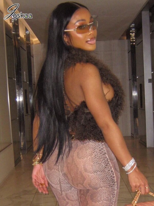 Joskaa szexi műszőrme mellény női szőrös hát nélküli kötszer kötőfék Crop mellény kabát 2025 divat meleg felsőruházat Y2K utcai ruházat